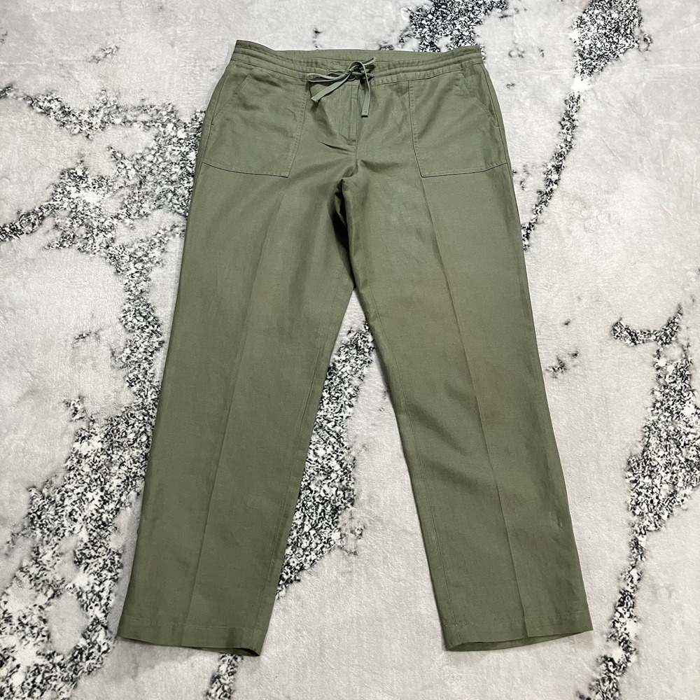 Talbots Signature Linen Cotton Drawstring Pants Womens Size 10 Olive Green